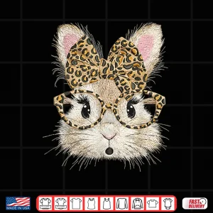 Design Funny Bunny Face Glasses Coquette Bow Leopard Rabbit Easter Shirt