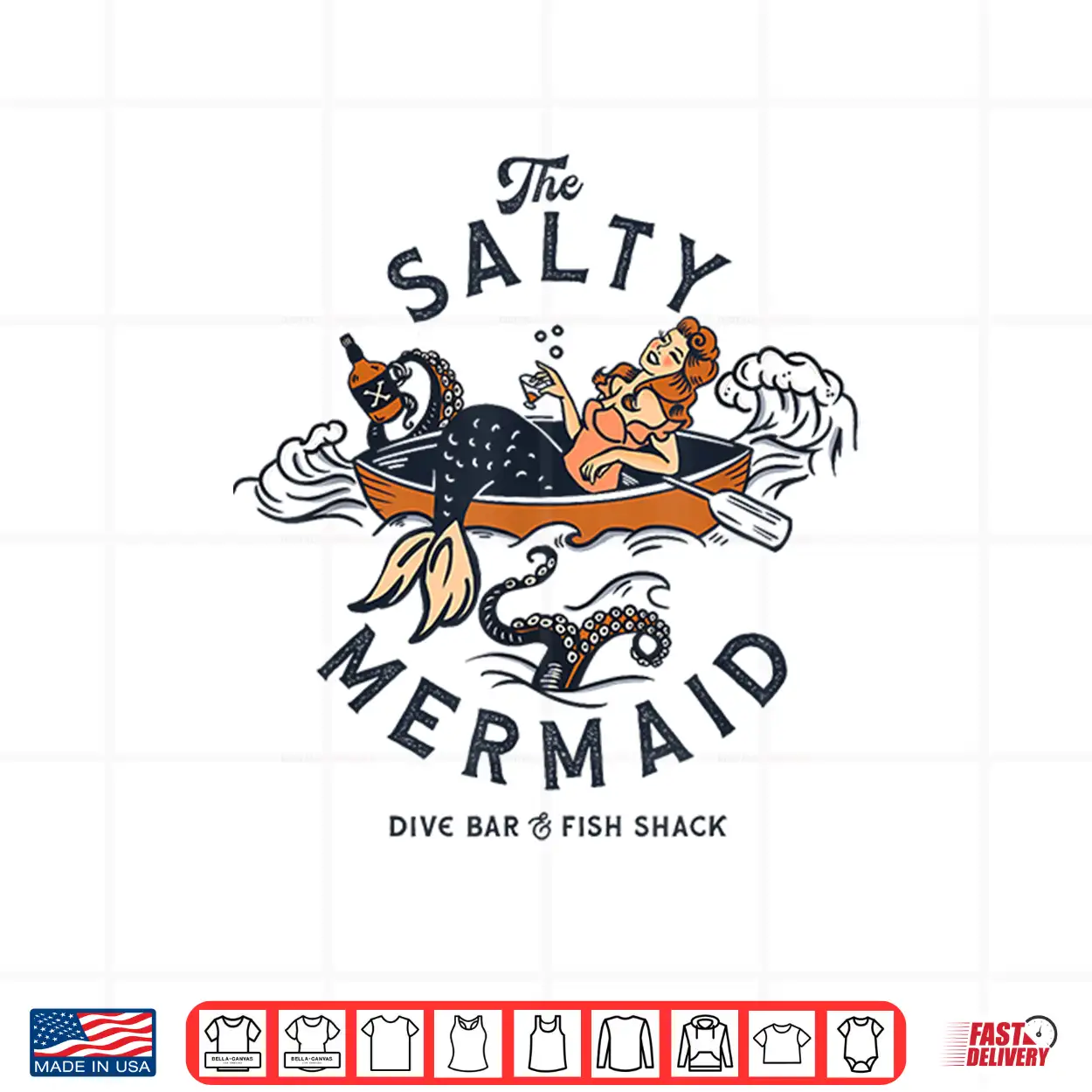 Mermaid Dive Bar & Salty Fish Shack. Vintage Pinup Art Shirt Shirt Mermaid Dive Bar & Salty Fish Shack. Vintage Pinup Art Shirt Shirt