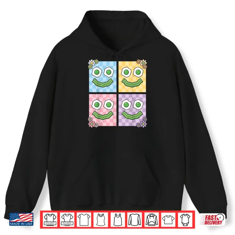 Hoodie Retro Green Face Eggs and Bacon Ham Breakfast St Patricks Shirt
