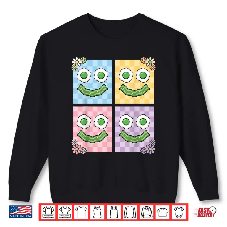 Sweatshirt Retro Green Face Eggs and Bacon Ham Breakfast St Patricks Shirt