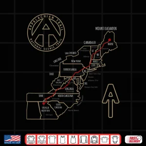 Design Appalachian Trail Hiking Map Outdoor Adventure Trailing Shirt