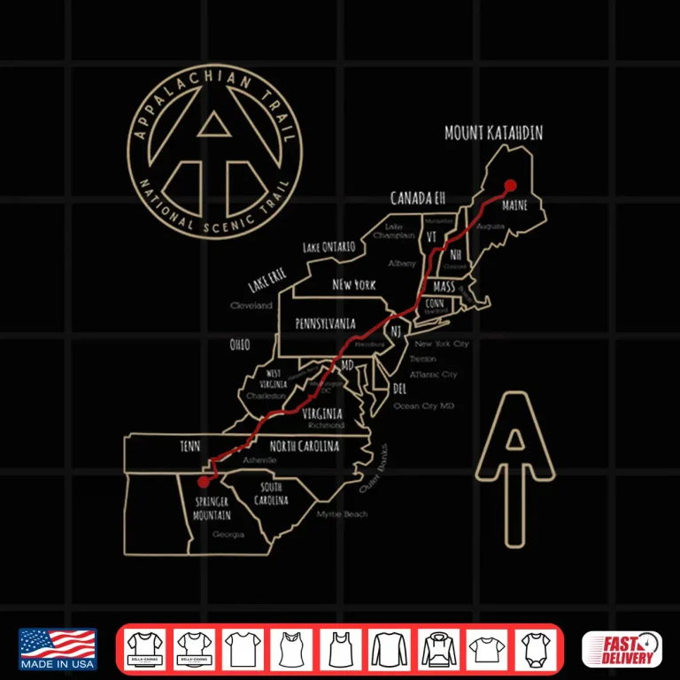 Design Appalachian Trail Hiking Map Outdoor Adventure Trailing Shirt
