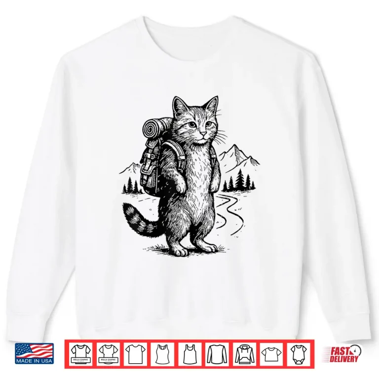 Sweatshirt Funny Outdoor Hiking Cat Backpacking Animals Graphic Shirt