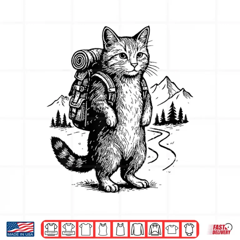 Design Funny Outdoor Hiking Cat Backpacking Animals Graphic Shirt