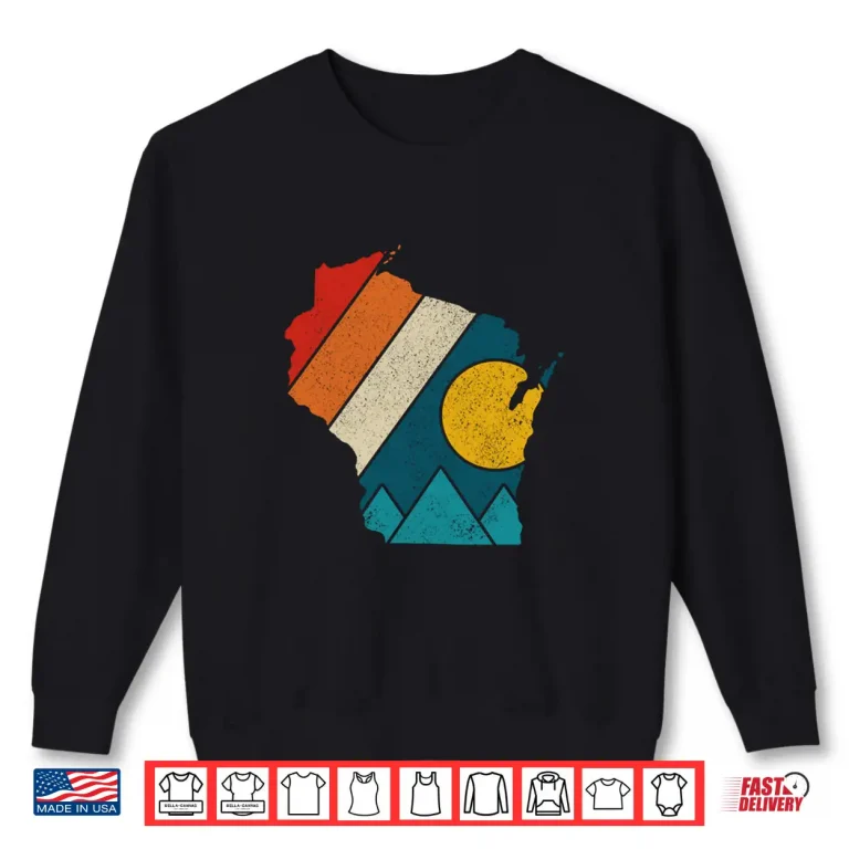 Sweatshirt Wisconsin Vintage State Map Mountains Hiking Pride Gift Shirt