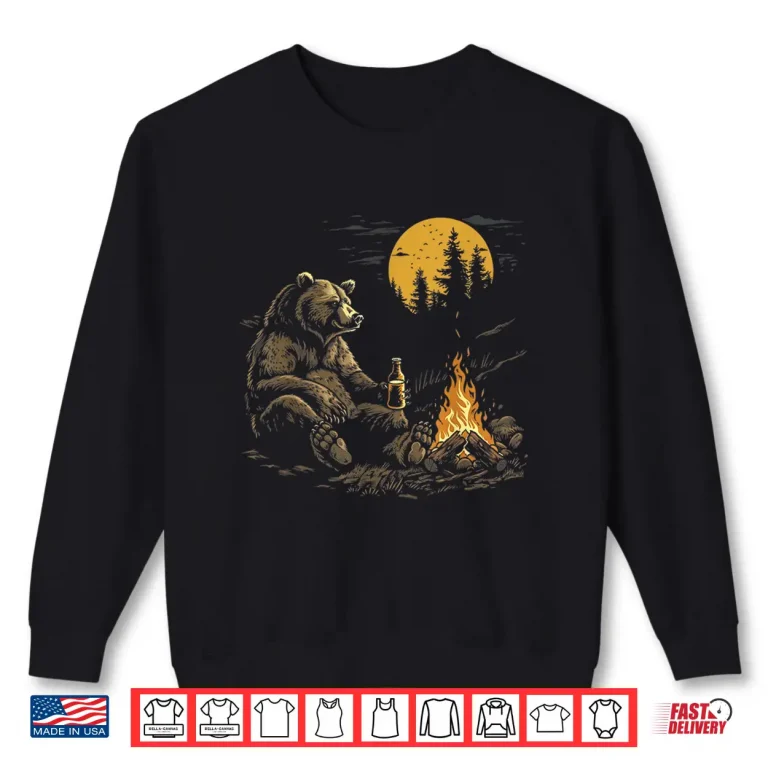 Sweatshirt Camping Bear Drinking Beer Hiking Nature Funny Grizzly Shirt