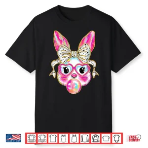Cute Easter Bunny Bubble Gum Coquette Bow For Girls Women Shirt
