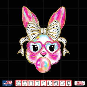 Design Cute Easter Bunny Bubble Gum Coquette Bow for Girls Women Shirt
