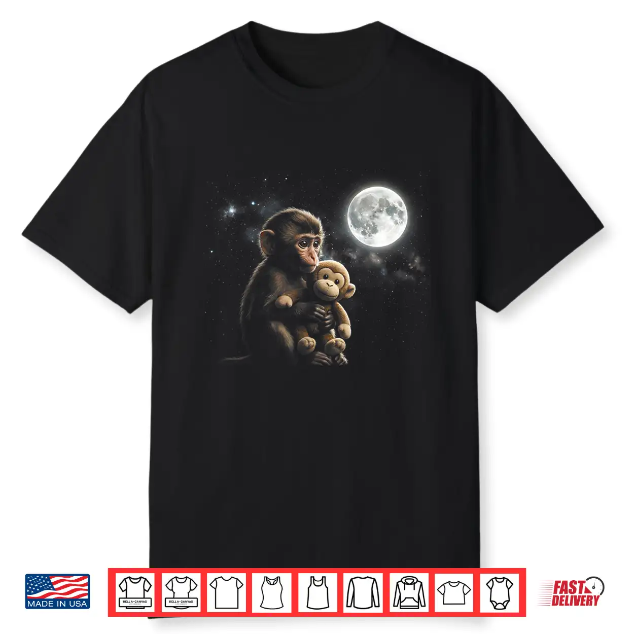 Punch Baby Monkey Toy And The Moon Graphic Tee Shirt Punch Baby Monkey Toy And The Moon Graphic Tee Shirt