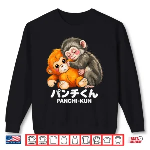 Panchi Kun Holding Plush Toy Baby Macaque Monkey Punch Shirt 2 Sweatshirt Panchi Kun Holding Plush Toy Baby Macaque Monkey Punch Shirt