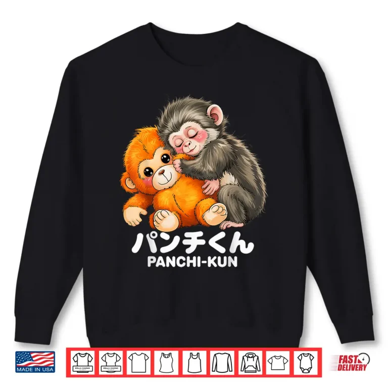 Sweatshirt Panchi Kun Holding Plush Toy Baby Macaque Monkey Punch Shirt