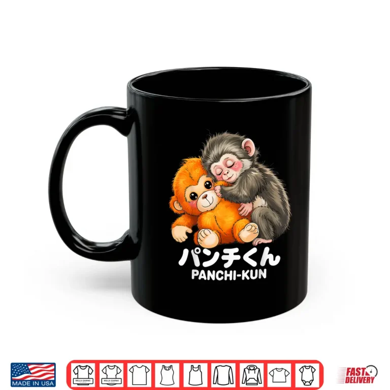 Mug Panchi Kun Holding Plush Toy Baby Macaque Monkey Punch Shirt