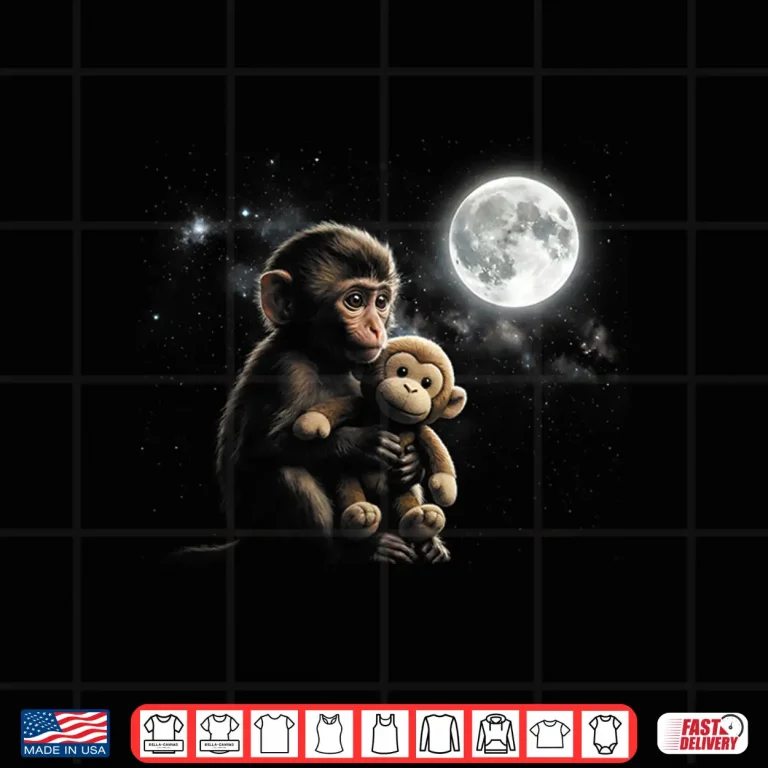 Design Punch Baby Monkey Toy and The Moon Graphic Tee Shirt