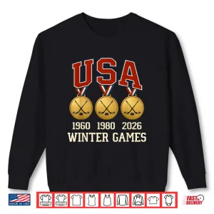 Sweatshirt Ice Hockey 2026 Sticks US Flag Patriotic Player Men Boys Kid Shirt