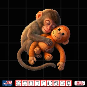 Design Baby Monkey Punch Mama Monkey Toy Warm Hug Cute Meme Tees Shirt