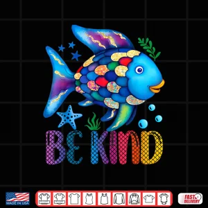 Design Kids Be Kind Rainbow Scale Fish Teacher Reading Book Toddler Shirt