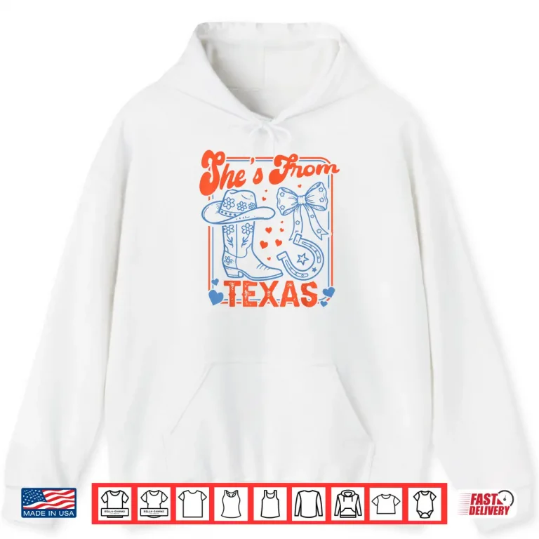 Hoodie Shes from Texas Cowgirl Boots Flowers Bow Retro Western Shirt