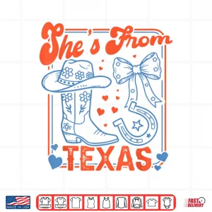 She'S From Texas Cowgirl Boots Flowers Bow Retro Western Shirt 4 Design Shes from Texas Cowgirl Boots Flowers Bow Retro Western Shirt