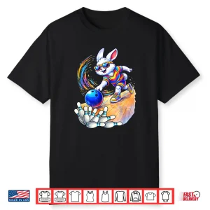 Bunny Playing Bowling Ball & Pins Egg Hunting Easter Holiday Shirt