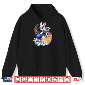 Hoodie Bunny Playing Bowling Ball Pins Egg Hunting Easter Holiday Shirt