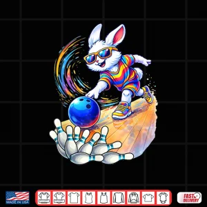 Design Bunny Playing Bowling Ball Pins Egg Hunting Easter Holiday Shirt