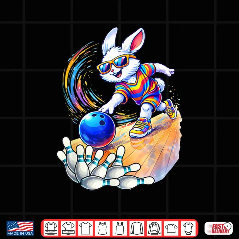 Design Bunny Playing Bowling Ball Pins Egg Hunting Easter Holiday Shirt