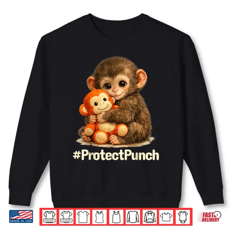 Sweatshirt Cute Little Monkey Hugging Bear Plush Protect Punch Macaque Shirt