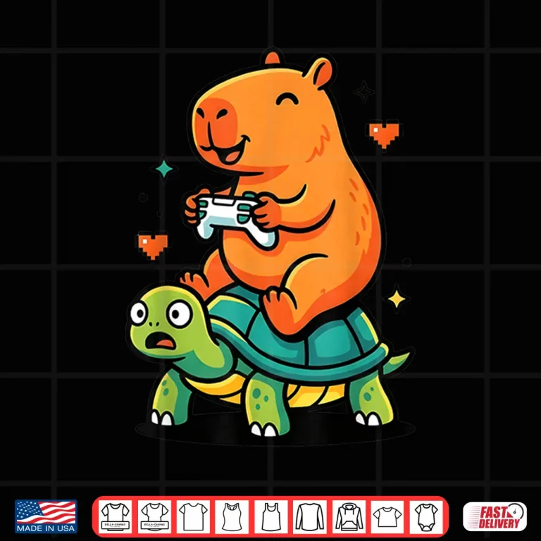 Design Cute Capybara Gamer Anime Turtle Funny Kids Graphic Kawaii Shirt