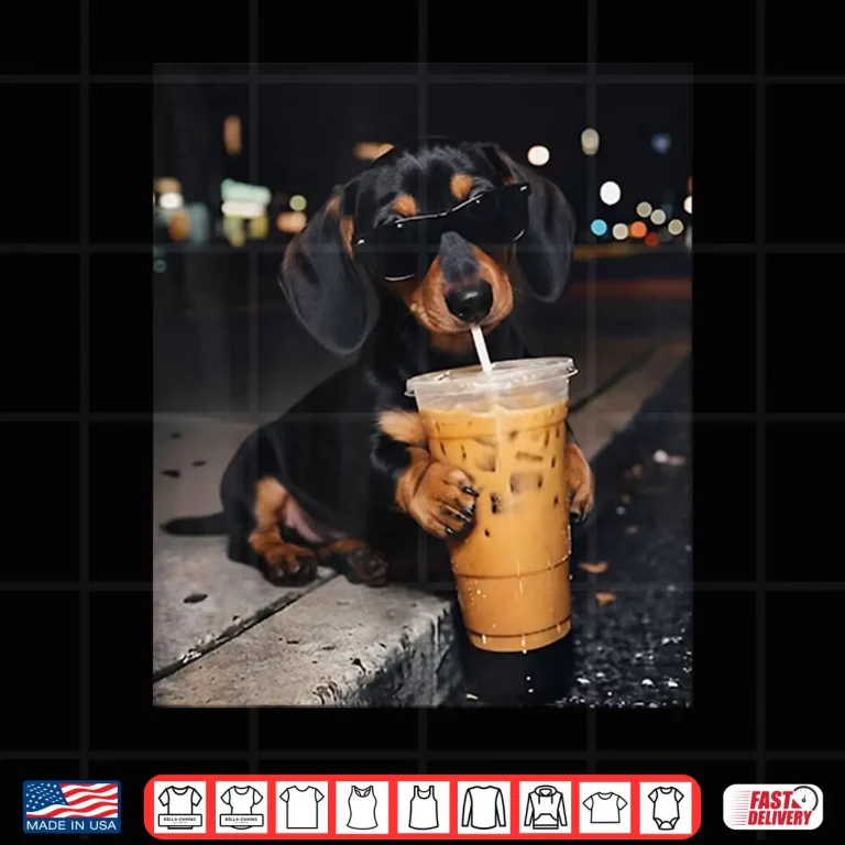 Design Funny Dachshund Drinking Iced Coffee Dog Meme Shirt