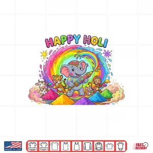 Design Happy Holi Festival India Color Elephant Hindu Toddler Kids Shirt