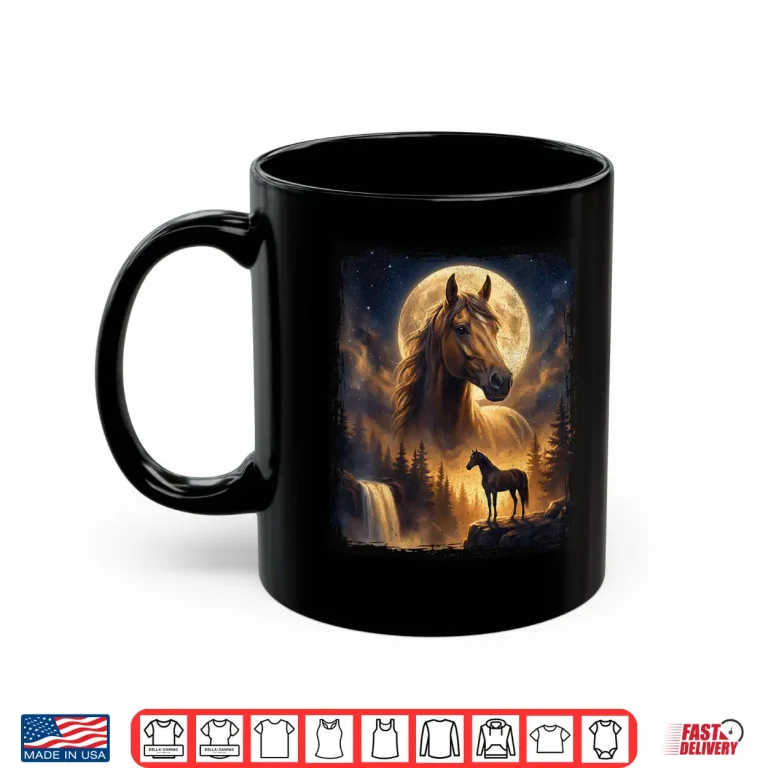 Mug Mystical Retro Majestic Horse Spirit Animal Full Moon Nature Shirt