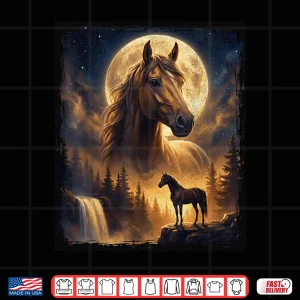 Design Mystical Retro Majestic Horse Spirit Animal Full Moon Nature Shirt