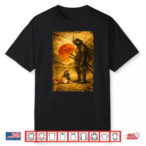 Samurai Warrior & Baby Monkey Punch Vintage Japanese Art Shirt