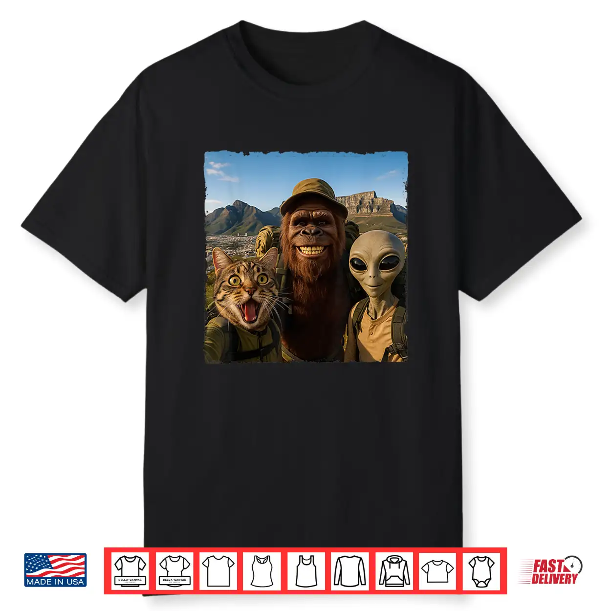 Bigfoot Alien Cat Funny Selfie Hiking Squad Cape Town Shirt Bigfoot Alien Cat Funny Selfie Hiking Squad Cape Town Shirt
