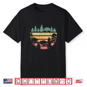 Forest Trees Retro Sunset Vintage Graphic Hiking Camping Shirt