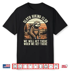 Funny Sloth Hiking Club Outdoor Hiker Vintage Graphic Shirt