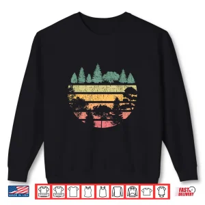 Sweatshirt Forest Trees Retro Sunset Vintage Graphic Hiking Camping Shirt