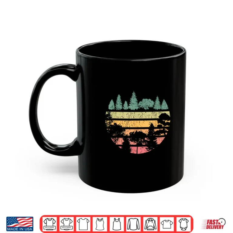 Mug Forest Trees Retro Sunset Vintage Graphic Hiking Camping Shirt