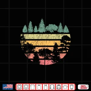 Design Forest Trees Retro Sunset Vintage Graphic Hiking Camping Shirt