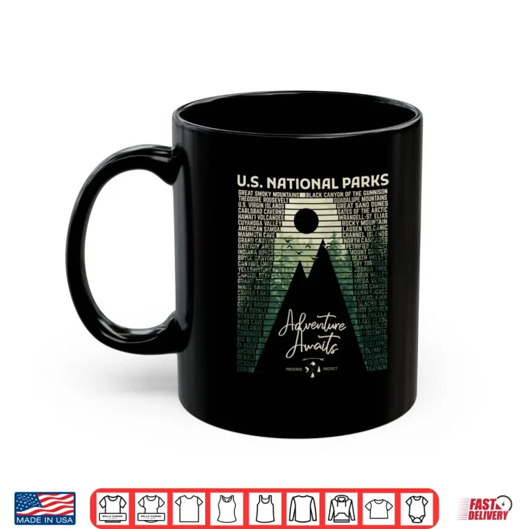Mug National Parks List US Park Vintage Camping Hiking Graphic Shirt