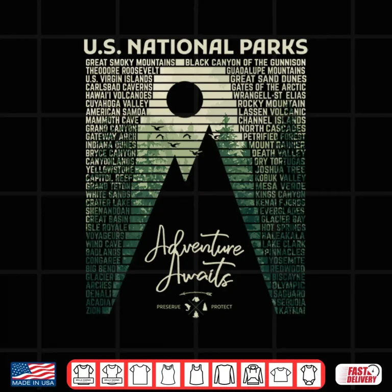 Design National Parks List US Park Vintage Camping Hiking Graphic Shirt