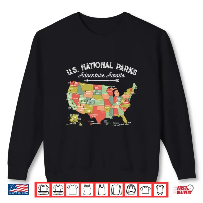 Sweatshirt National Parks Map Camping Athletic Hiking Graphic Shirt