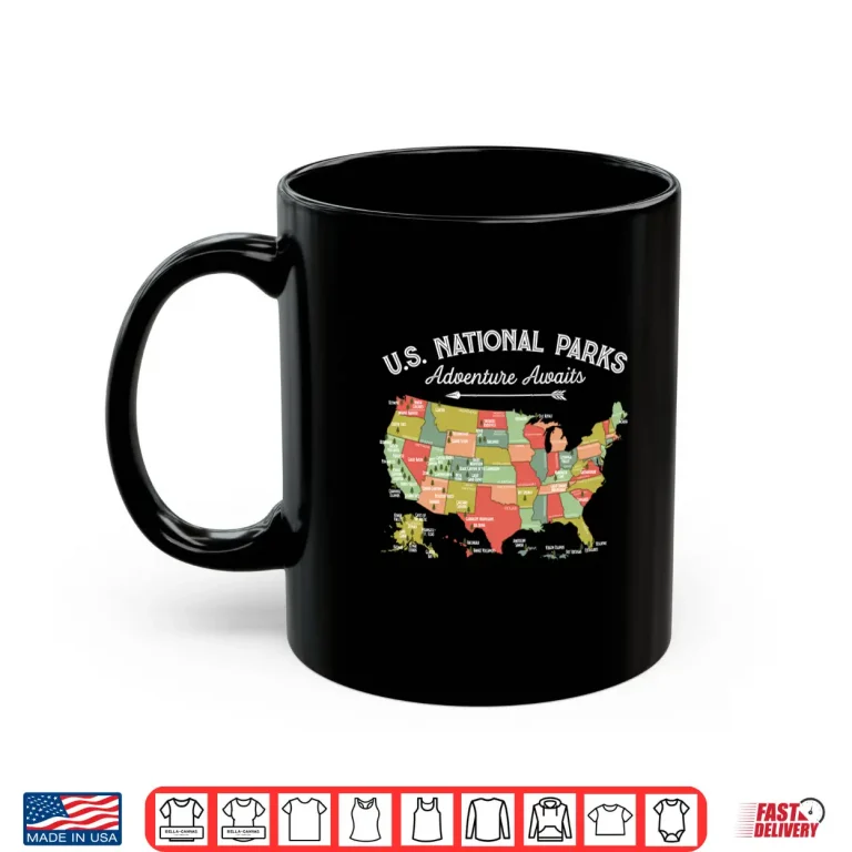 Mug National Parks Map Camping Athletic Hiking Graphic Shirt