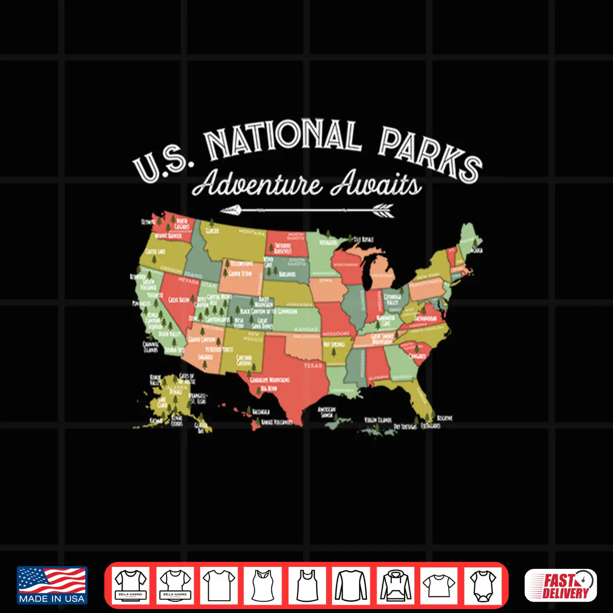 National Parks Map Camping Athletic Hiking Graphic Shirt National Parks Map Camping Athletic Hiking Graphic Shirt