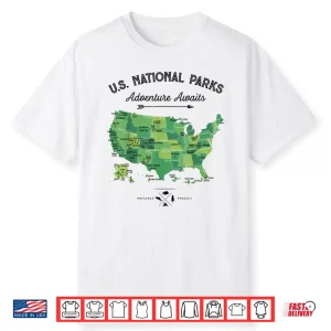 Sixty Three National Parks Map Us Park Retro Vintage Camping Hiking Shirt