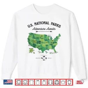 Sweatshirt Sixty Three National Parks Map US Park Retro Vintage Camping Hiking Shirt