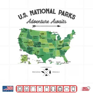 Design Sixty Three National Parks Map US Park Retro Vintage Camping Hiking Shirt