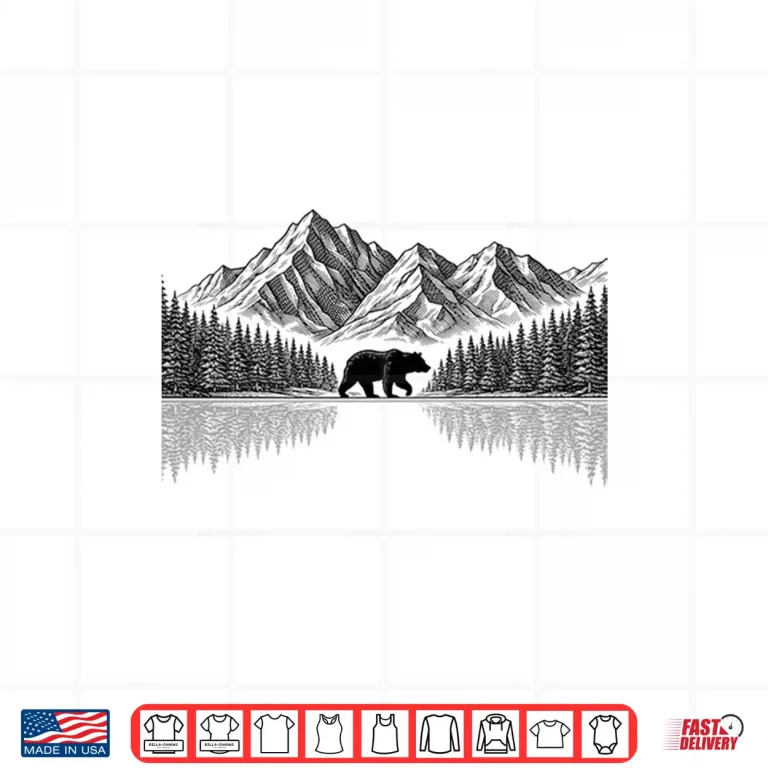 Design Vintage Mountain Bear Nature Landscape Trees Reflection Shirt