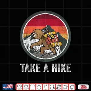 Design Take A Hike Retro Hiker Sloth Hiking Trekking Fun Kids Boys Shirt
