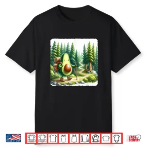Avocado Hiker In Lush Forest With Path. Trekking Backpack Shirt